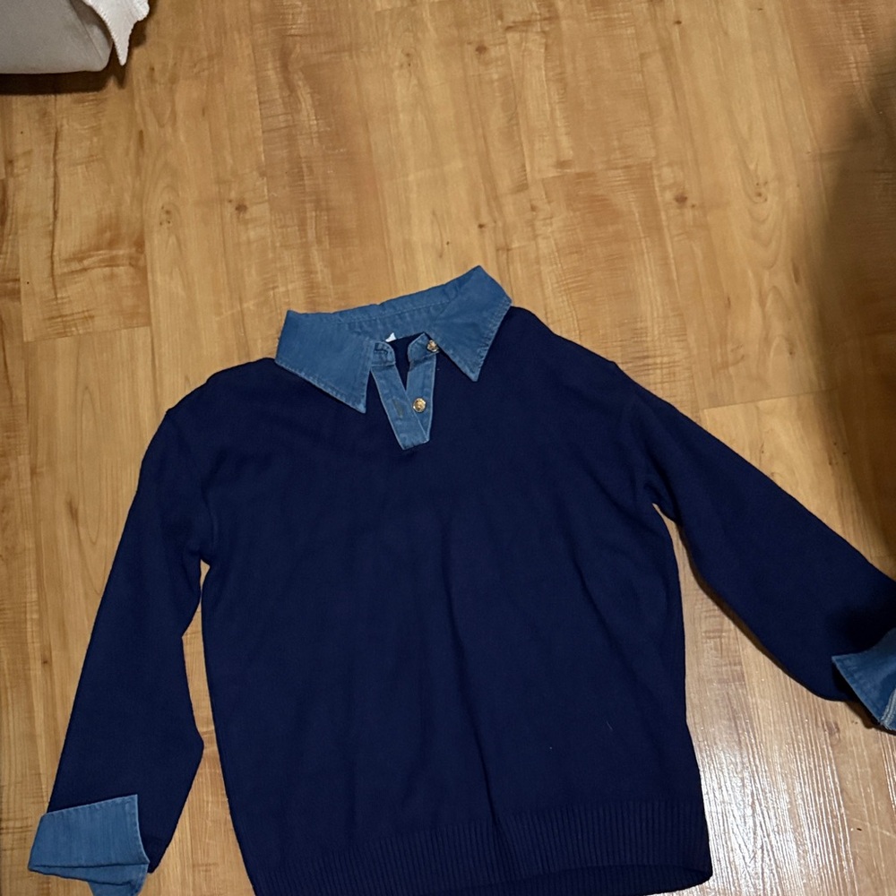 Navy Sweater with Denim Collar